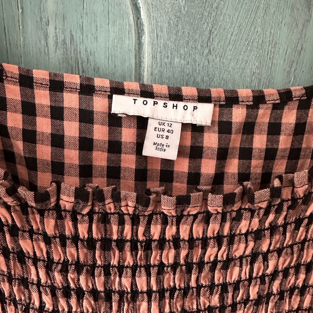Topshop Pink and Black Gingham Smocked Top Jumper with pockets, size 8, $45 - Picture 5 of 6